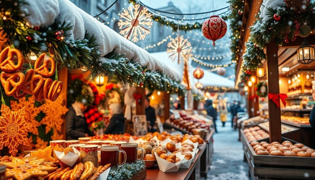 Traditional Christmas market food and drinks