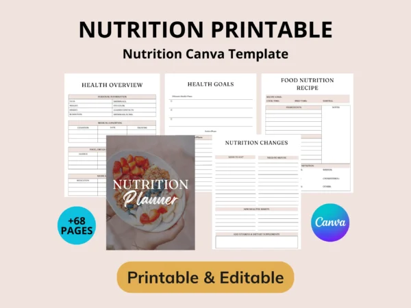 Nutrition & Wellness Planner Printable – Meal & Fitness Tracker (PDF)